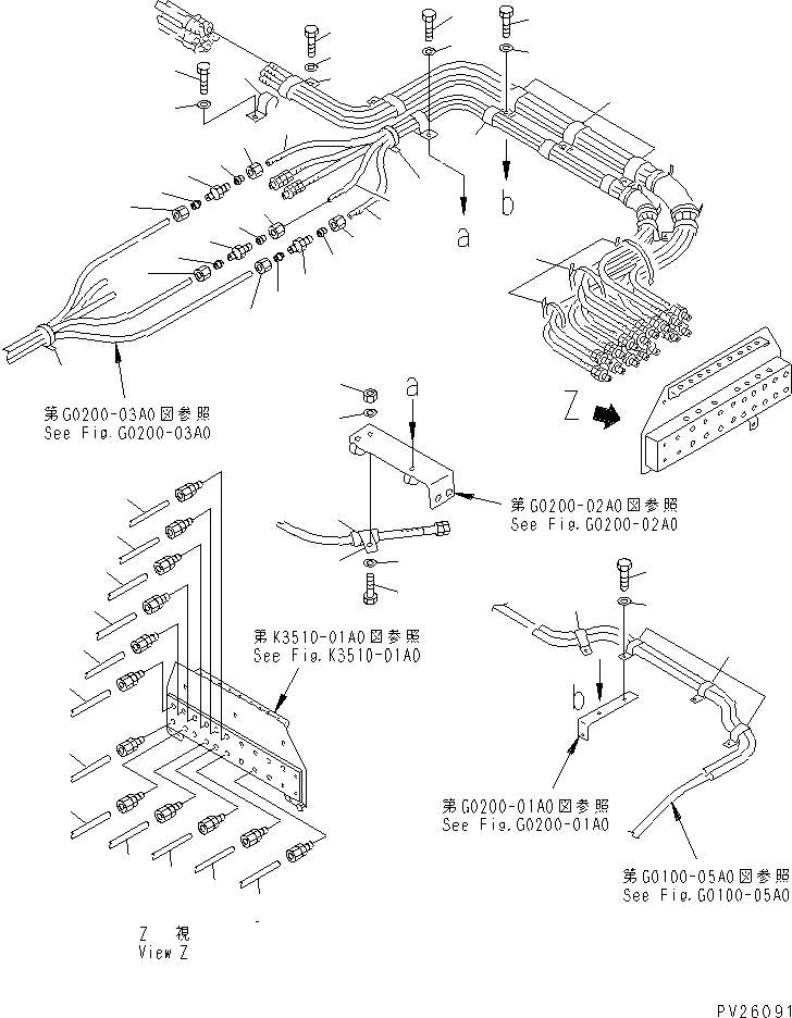 Komatsu parts book diagram for HD985-5 S/N 1021-UP: AIR PIPING (AIR PIPING) (3/4)