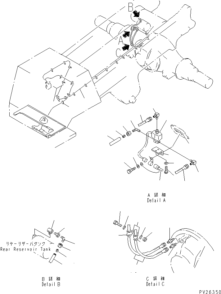 Komatsu parts book diagram for HD985-5 S/N 1021-UP: DIFFERENTIAL LOCK CONTROL PIPING
