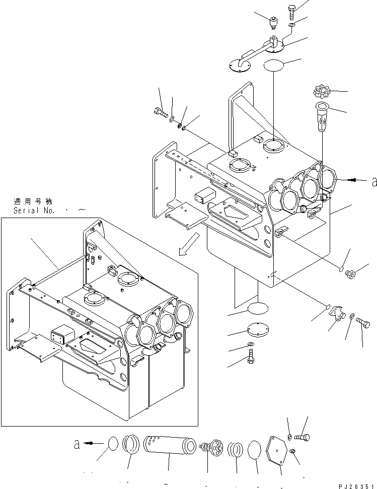 Komatsu parts book diagram for HD985-5 S/N 1021-UP: HYDRAULIC TANK AND VALVE (TANK ASS'Y)