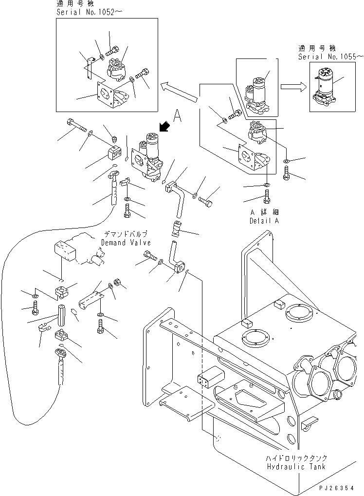 Komatsu parts book diagram for HD985-5 S/N 1021-UP: HYDRAULIC TANK AND VALVE (EMERGENCY STEERING MOTOR)