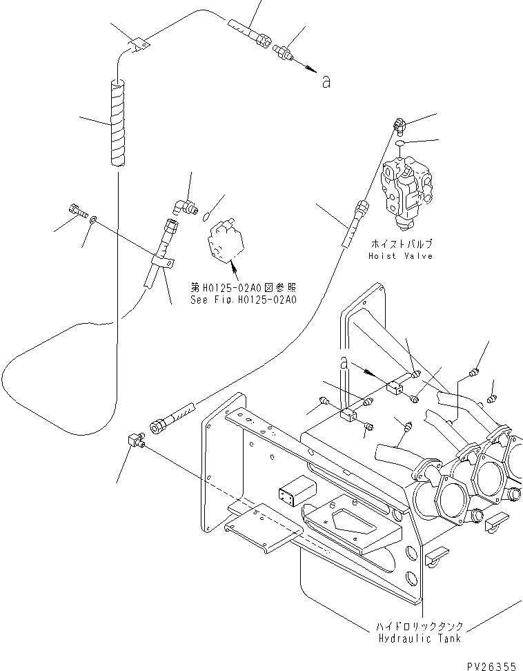 Komatsu parts book diagram for HD985-5 S/N 1021-UP: HYDRAULIC TANK AND VALVE (PIPING) (DRAIN LINE)