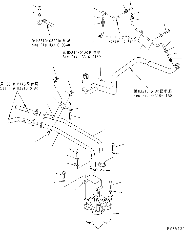 Komatsu parts book diagram for HD985-5 S/N 1021-UP: HYDRAULIC TANK AND VALVE (TRANSMISSION FILTER)