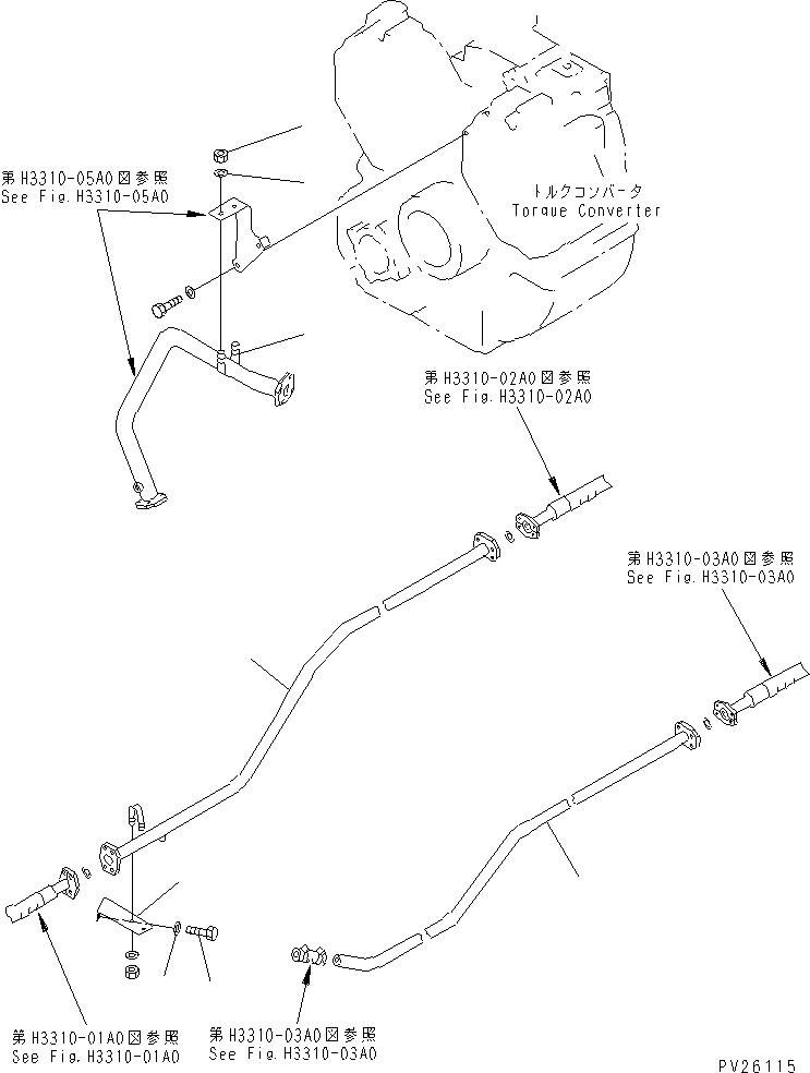 Komatsu parts book diagram for HD985-5 S/N 1021-UP: TRANSMISSION PIPING (4/6)