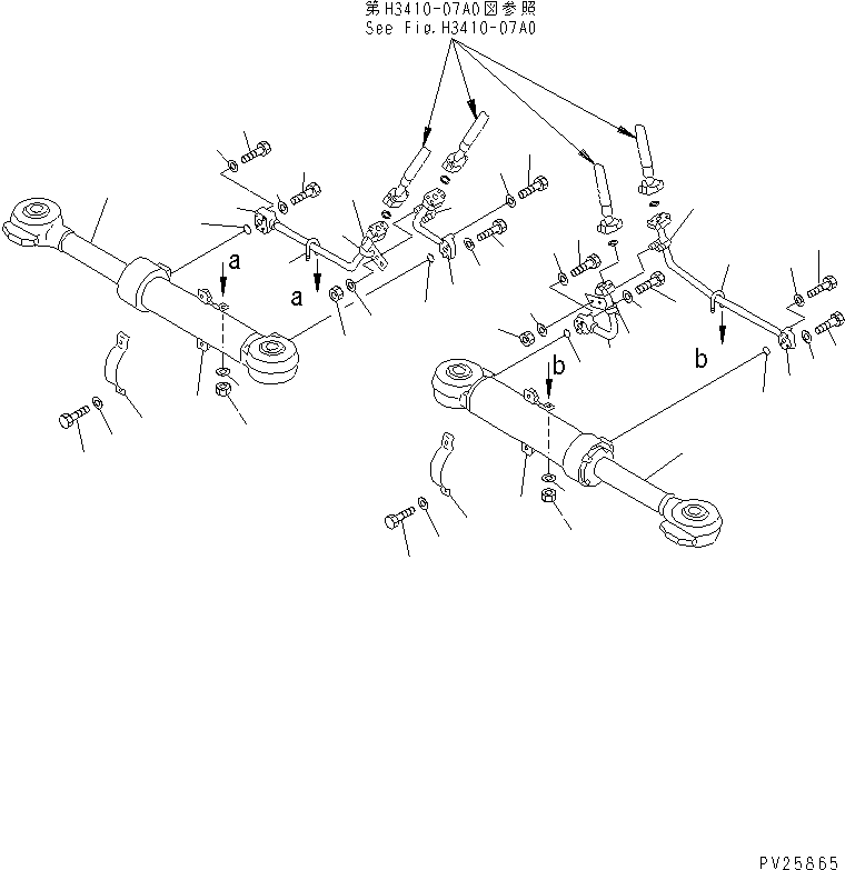 Komatsu parts book diagram for HD985-5 S/N 1021-UP: STEERING AND HOIST PIPING (STEERING CYLINDER)