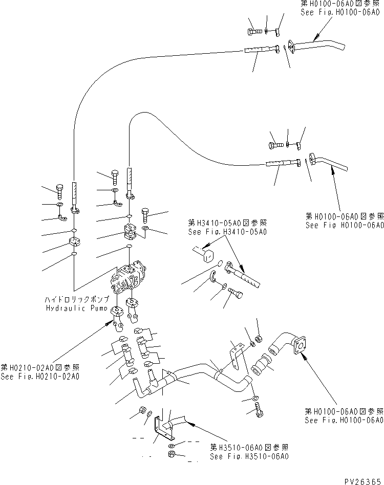 Komatsu parts book diagram for HD985-5 S/N 1021-UP: STEERING AND HOIST PIPING (PIPING) (1/5)