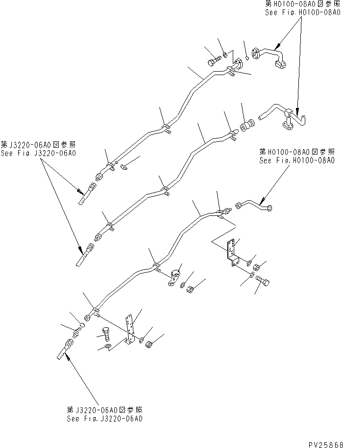 Komatsu parts book diagram for HD985-5 S/N 1021-UP: STEERING AND HOIST PIPING (PIPING) (2/5)