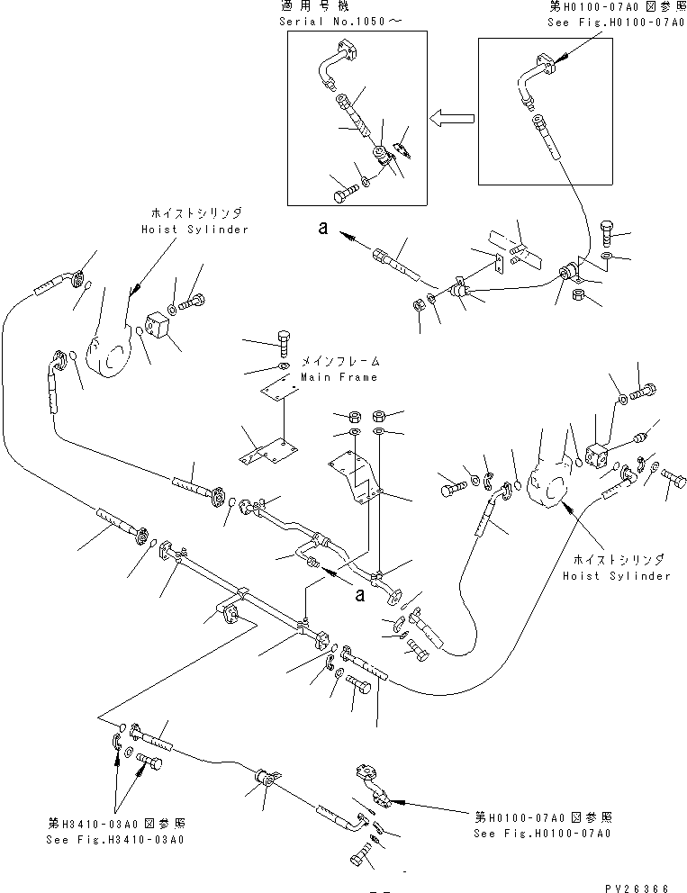 Komatsu parts book diagram for HD985-5 S/N 1021-UP: STEERING AND HOIST PIPING (PIPING) (3/5)