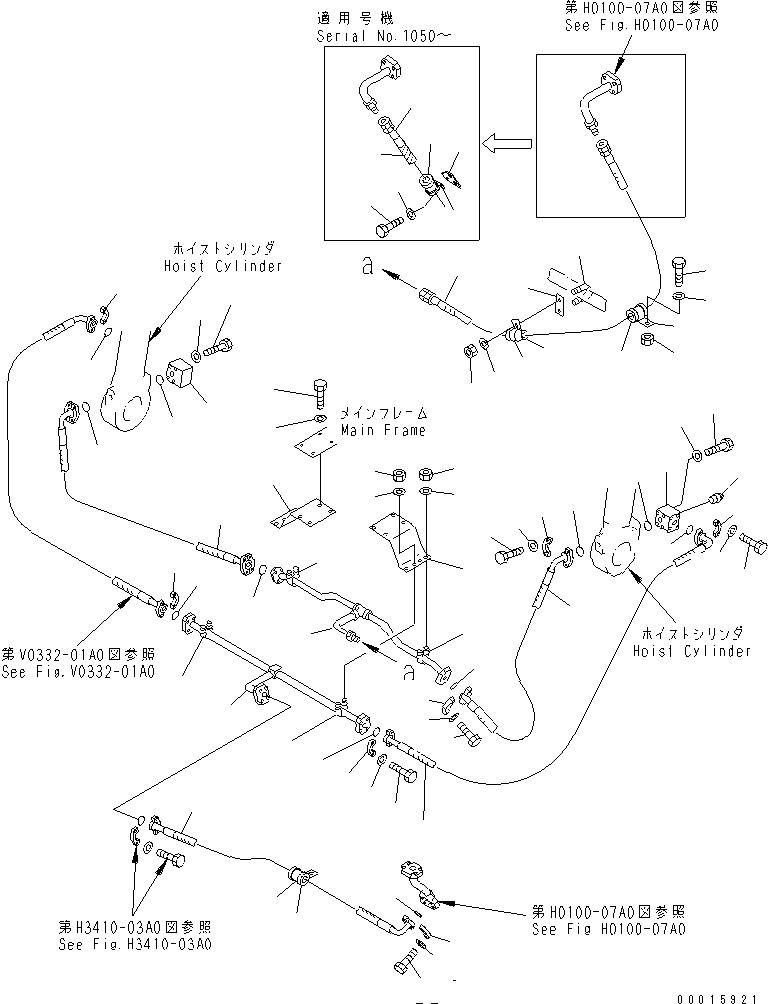 Komatsu parts book diagram for HD985-5 S/N 1021-UP: STEERING AND HOIST PIPING (PIPING) (3/5) (BUDDY SYSTEM)