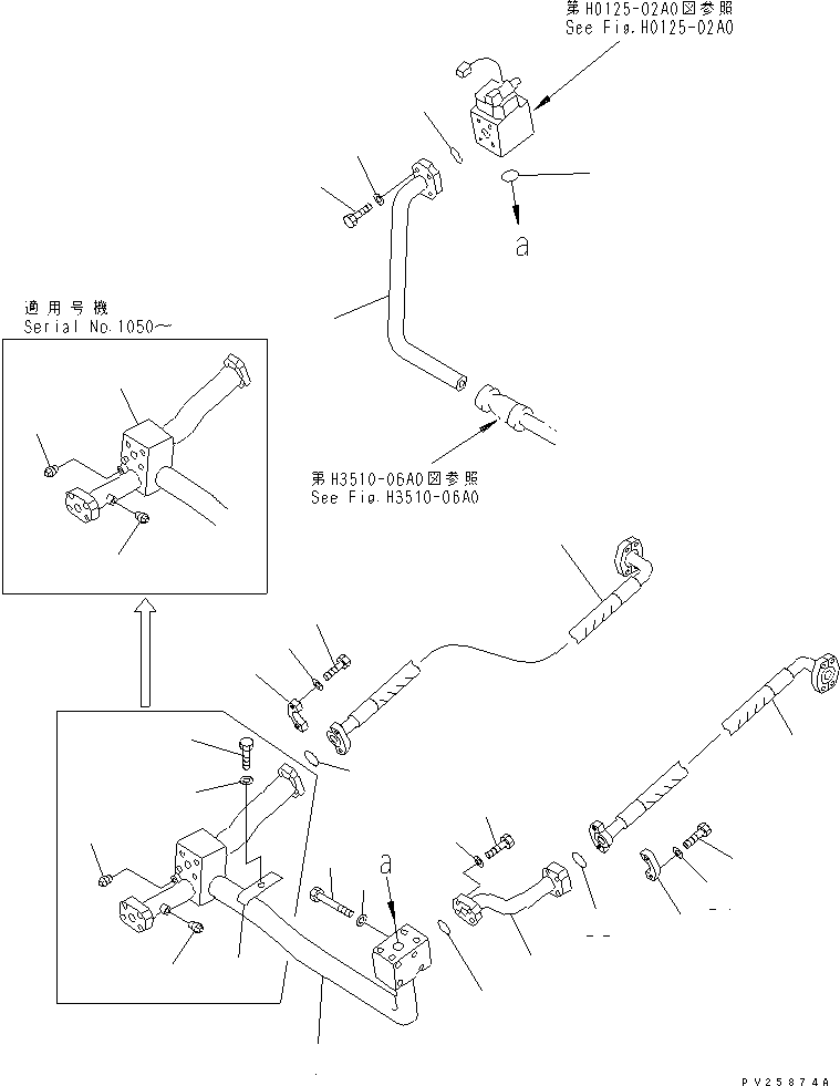 Komatsu parts book diagram for HD985-5 S/N 1021-UP: BRAKE COOLING OIL LINE (1/7) (PUMP TO BRAKE) (1/3)
