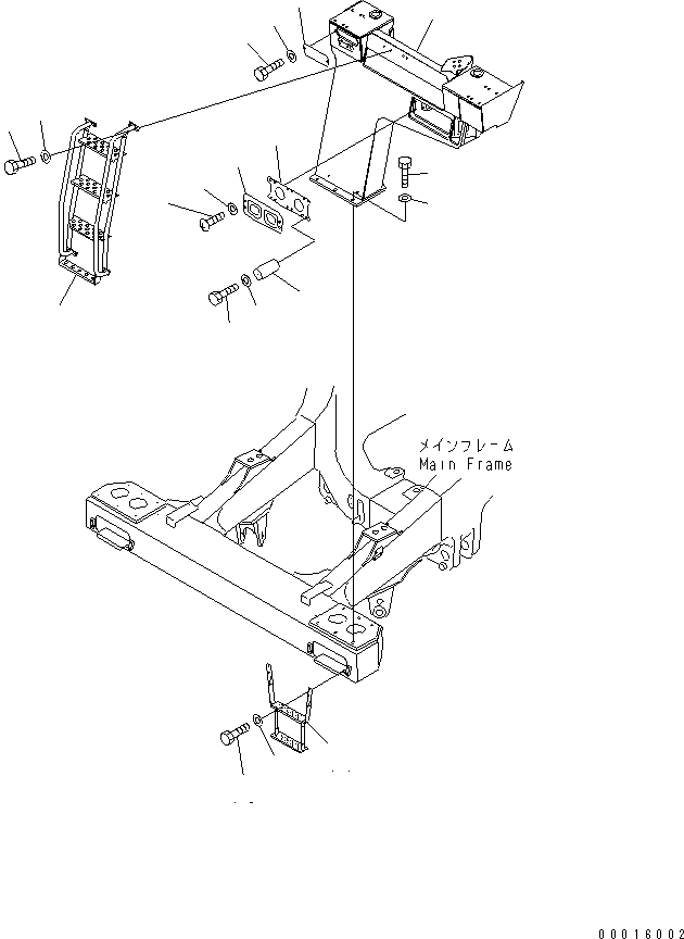 Komatsu parts book diagram for HD985-5 S/N 1021-UP: FRONT SUPPORT (SUPPORT L.H.) (WITH CAB FRONT GUARD)