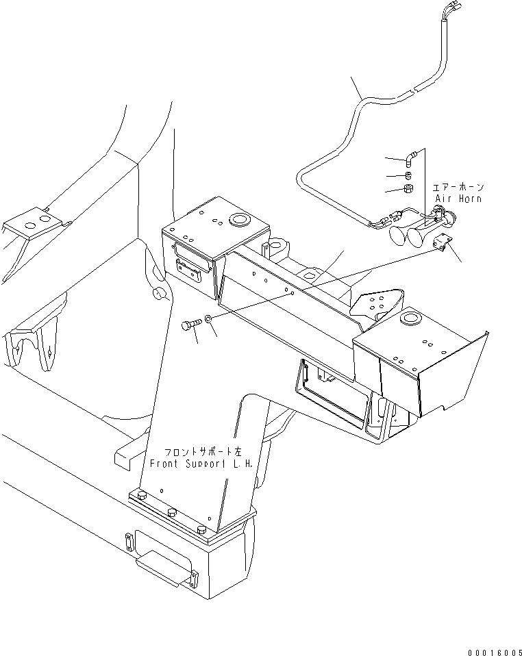 Komatsu parts book diagram for HD985-5 S/N 1021-UP: FRONT SUPPORT (HORN BRACKET)