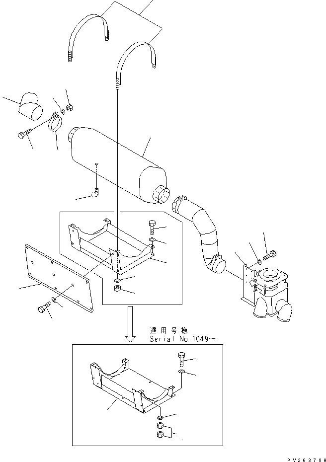 Komatsu parts book diagram for HD985-5 S/N 1021-UP: EXHAUST BOX AND MOUNTING PARTS