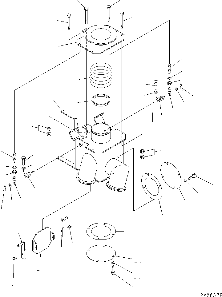 Komatsu parts book diagram for HD985-5 S/N 1021-UP: EXHAUST BOX ASS'Y