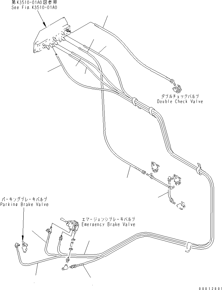 Komatsu parts book diagram for HD985-5 S/N 1021-UP: OPERATOR'S CAB (AIR PIPING) (1/4) (AUTO SUSPENSION AND FRONT     BRAKE CUT AND EXHAUST BRAKE)