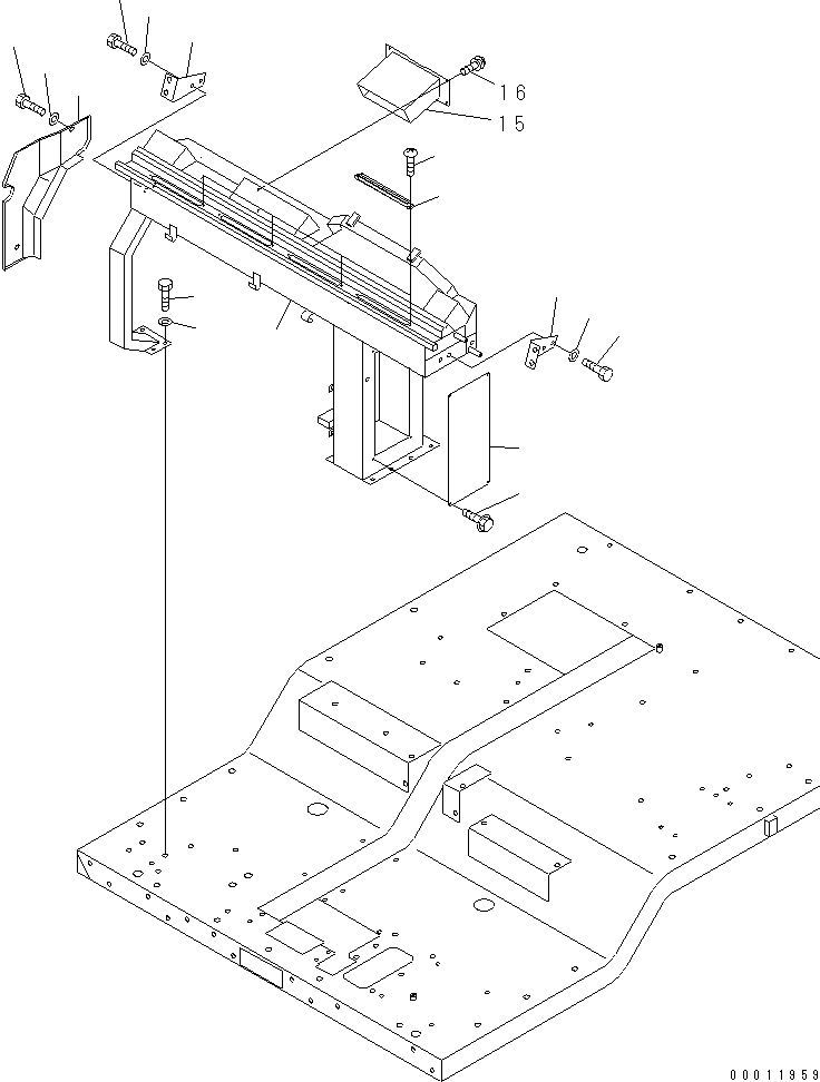 Komatsu parts book diagram for HD985-5 S/N 1021-UP: FLOOR (DASHBOARD) (WITH PAYLOAD METER) (1/2)