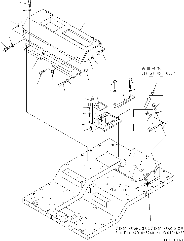 Komatsu parts book diagram for HD985-5 S/N 1021-UP: FLOOR (REAR COVER) (CAB) (1/2)