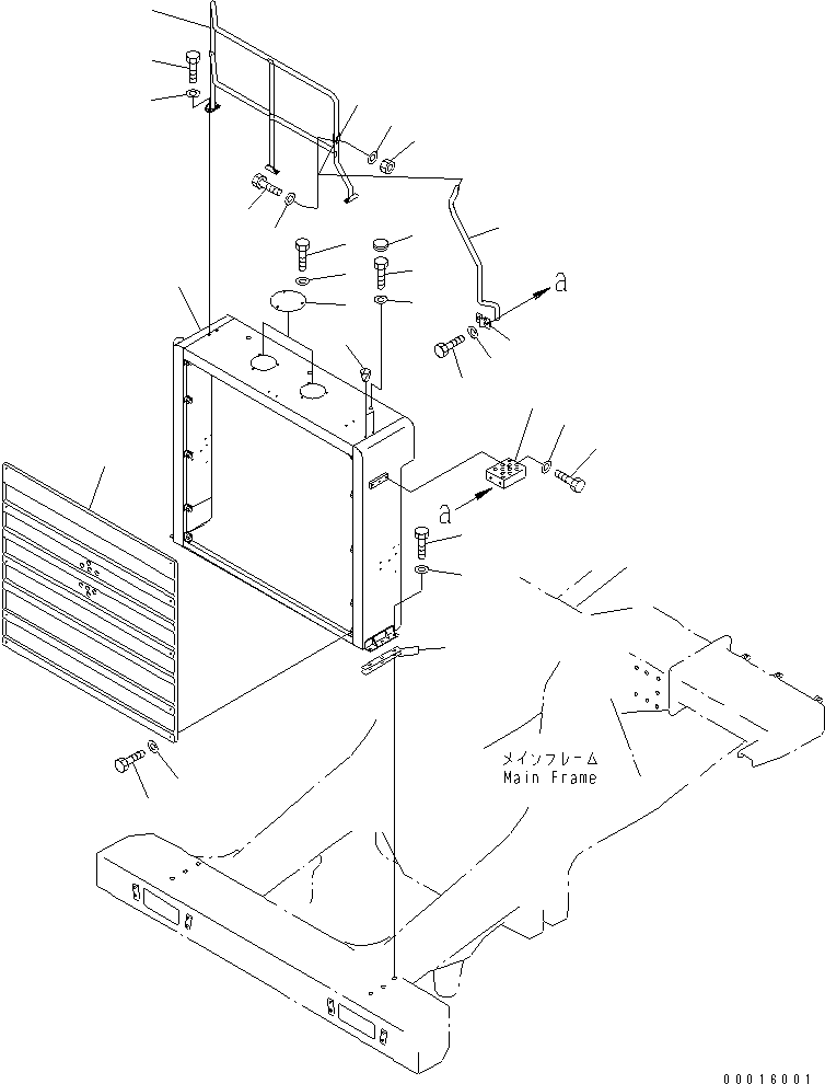 Komatsu parts book diagram for HD985-5 S/N 1021-UP: RADIATOR GUARD (WITH CAB FRONT GUARD)(#1055-)