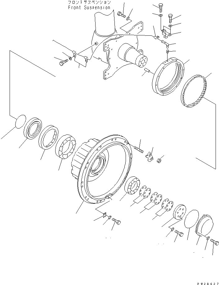 Komatsu parts book diagram for HD985-5 S/N 1021-UP: FRONT AXLE (LEFT HAND) (FRONT AXLE ASS'Y) (WITH ABS)(#1021-1052)