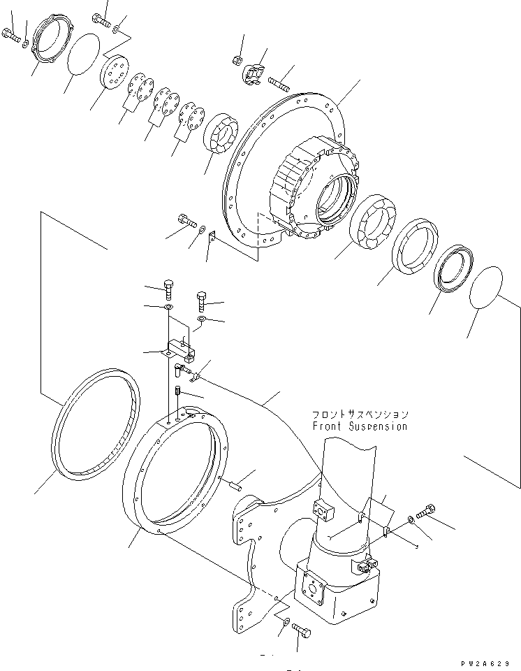 Komatsu parts book diagram for HD985-5 S/N 1021-UP: FRONT AXLE (RIGHT HAND) (FRONT AXLE ASS'Y) (WITH ABS)(#1021-1052)