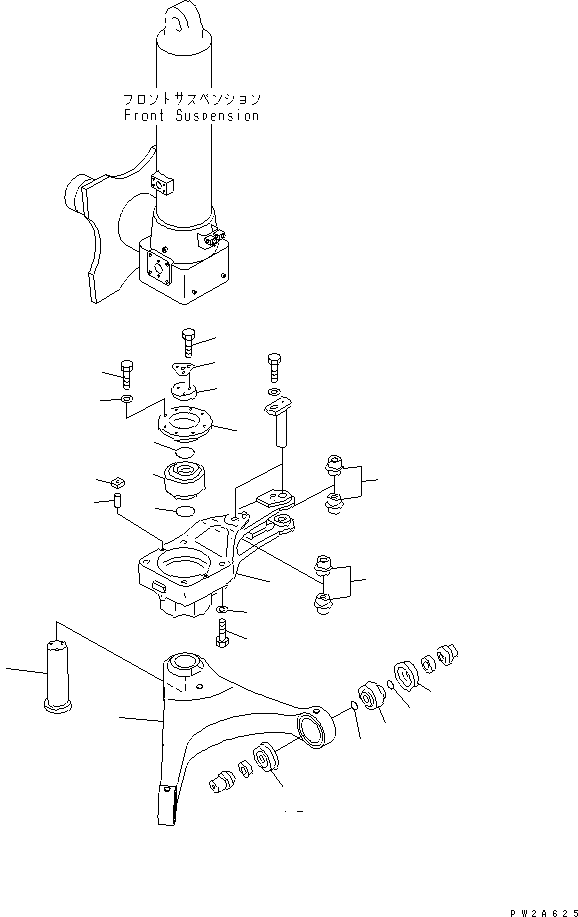 Komatsu parts book diagram for HD985-5 S/N 1021-UP: FRONT AXLE (RIGHT HAND) (ARM LEVER)(#1021-1052)