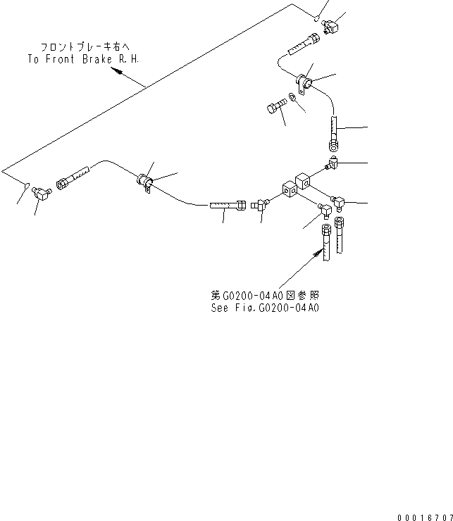 Komatsu parts book diagram for HD985-5 S/N 1021-UP: FRONT AXLE (RIGHT HAND) (BRAKE OIL PIPING)(#1021-1052)