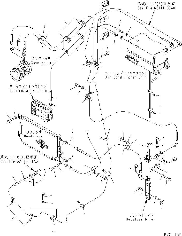 Komatsu parts book diagram for HD985-5 S/N 1021-UP: AIR CONDITIONER RELATED PARTS (2/4)