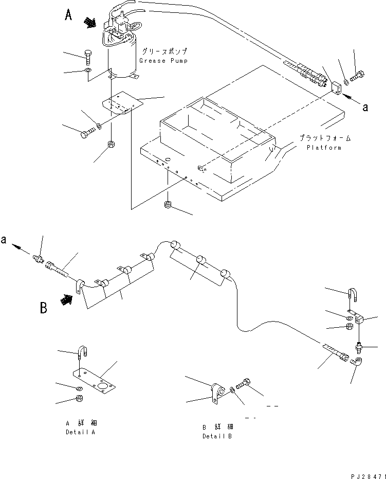 Komatsu parts book diagram for HD985-5 S/N 1021-UP: LINCOLN AUTO GREASE PIPING (BARE PUMP MOUNTING)