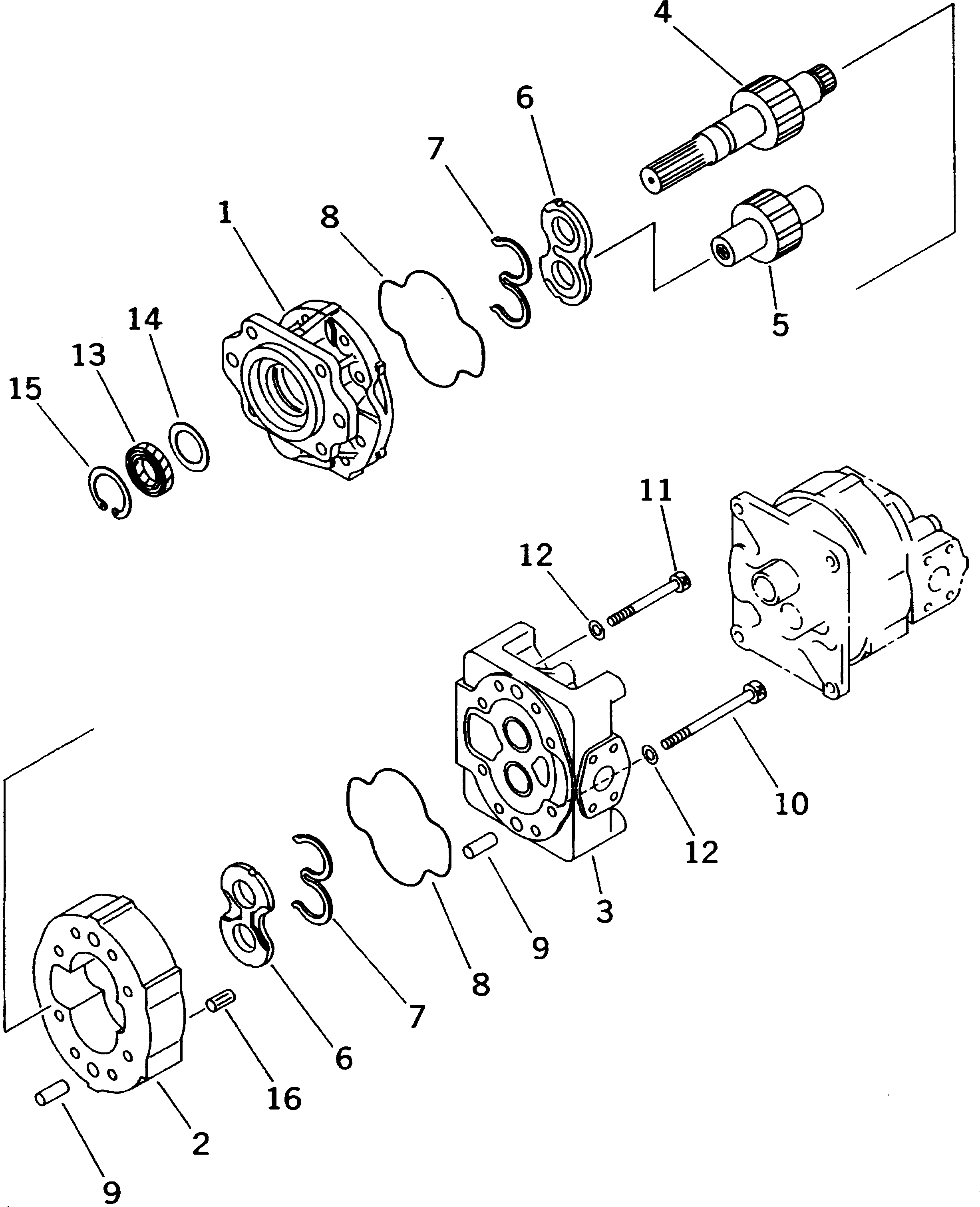 Komatsu parts book diagram for HD985-5 S/N 1021-UP: HYDRAULIC PUMP (BRAKE COOLING) (1/2)