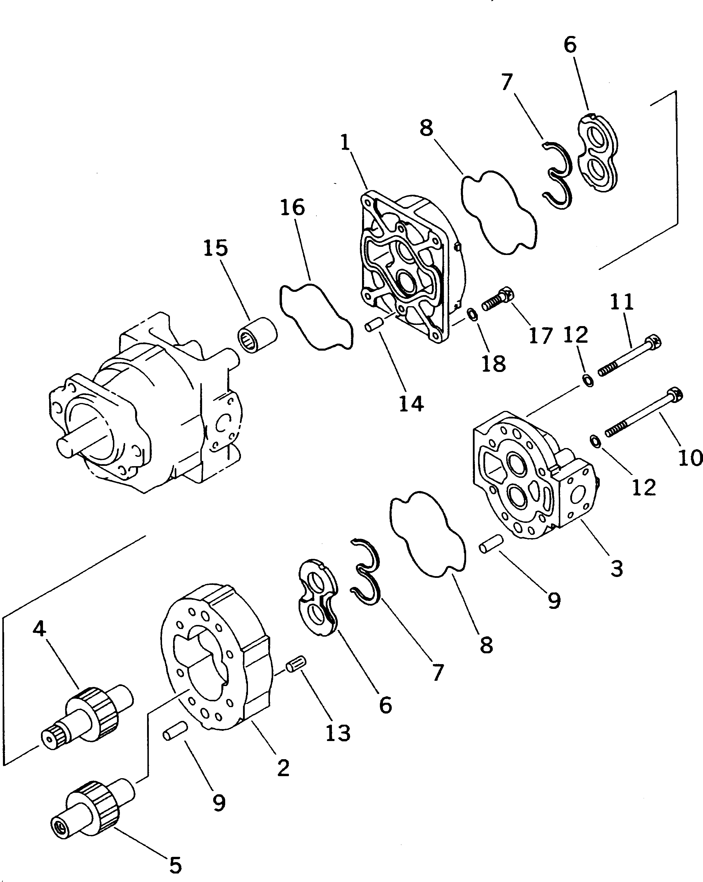 Komatsu parts book diagram for HD985-5 S/N 1021-UP: HYDRAULIC PUMP (BRAKE COOLING) (2/2)