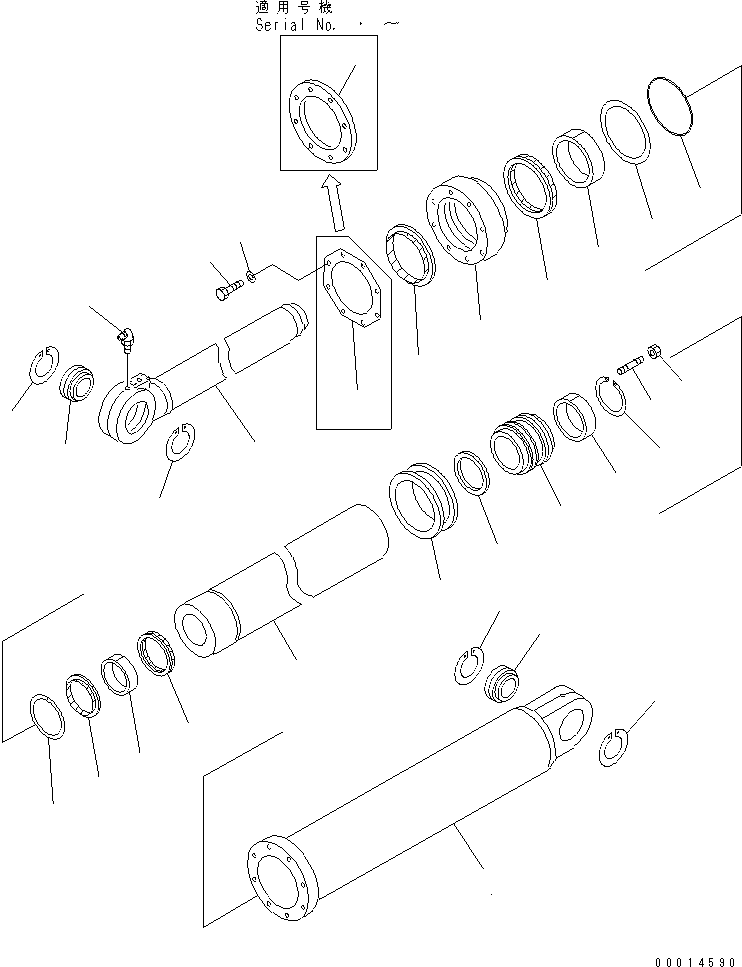 Komatsu parts book diagram for HD985-5 S/N 1021-UP: HOIST CYLINDER (INNER PARTS)