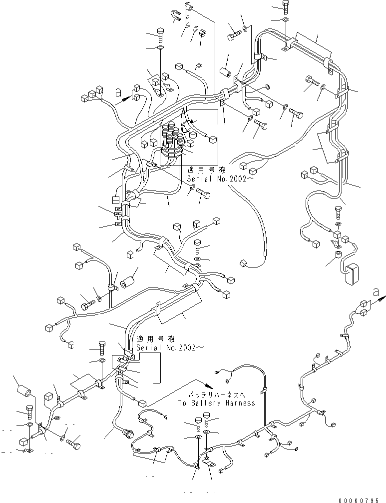 Dump Trucks Komatsu / HM300-2 S/N 2001-2784 (ecot3)(hm300-0c) / FRONT FRAME ELECTRICAL (HARNESS ? L.H.)(#2001-2723)(120160 : E0200-02A0)
