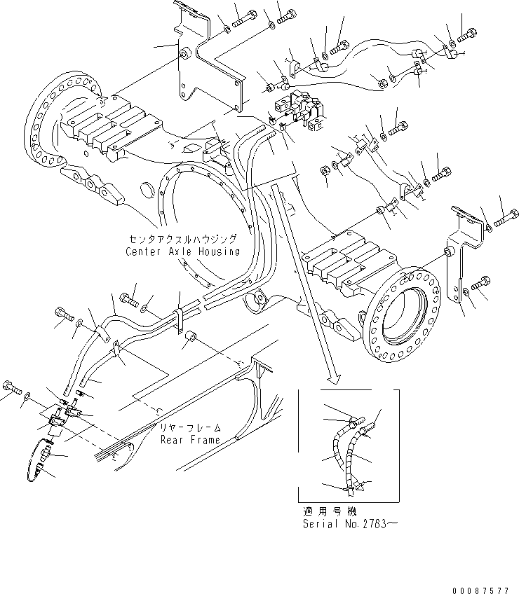 Dump Trucks Komatsu / HM300-2 S/N 2001-2784 (ecot3)(hm300-0c) / CENTER BRAKE COOLING (DIFFERENTIAL LOCK LINE)(#2001-)(150550 : F3456-02A0)