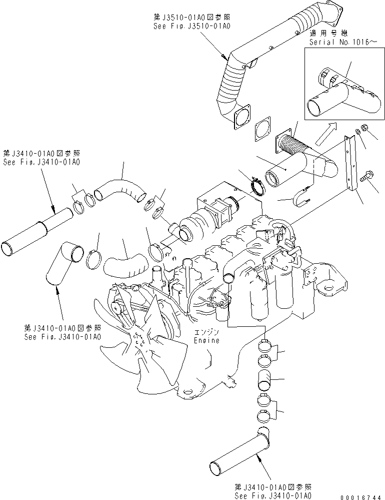 Komatsu parts book diagram for HM300-1 S/N 1001-UP: ENGINE PIPING (AIR INTAKE AND EXHAUST)