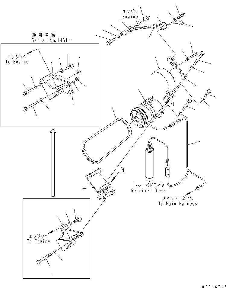 Komatsu parts book diagram for HM300-1 S/N 1001-UP: AIR CONDITIONER AND HEATER (AIR COMPRESSOR AND RELATED PARTS)(#1016-)
