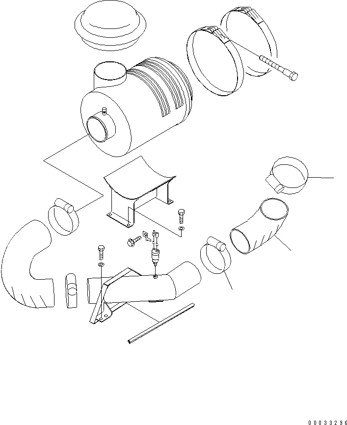 Komatsu parts book diagram for HM300-1 S/N 1001-UP: AIR CLEANER PIPING(#1173-)