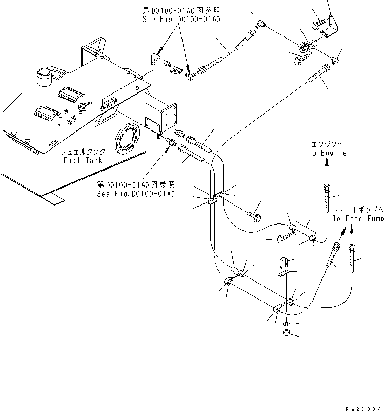 Komatsu parts book diagram for HM300-1 S/N 1001-UP: FUEL PIPING(#1001-1257)