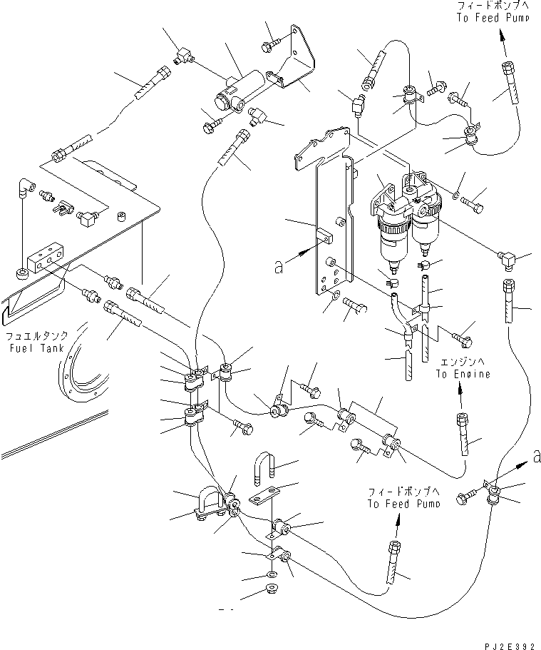 Komatsu parts book diagram for HM300-1 S/N 1001-UP: FUEL PIPING (WITH WATER SEPARATOR)(#1001-1257)