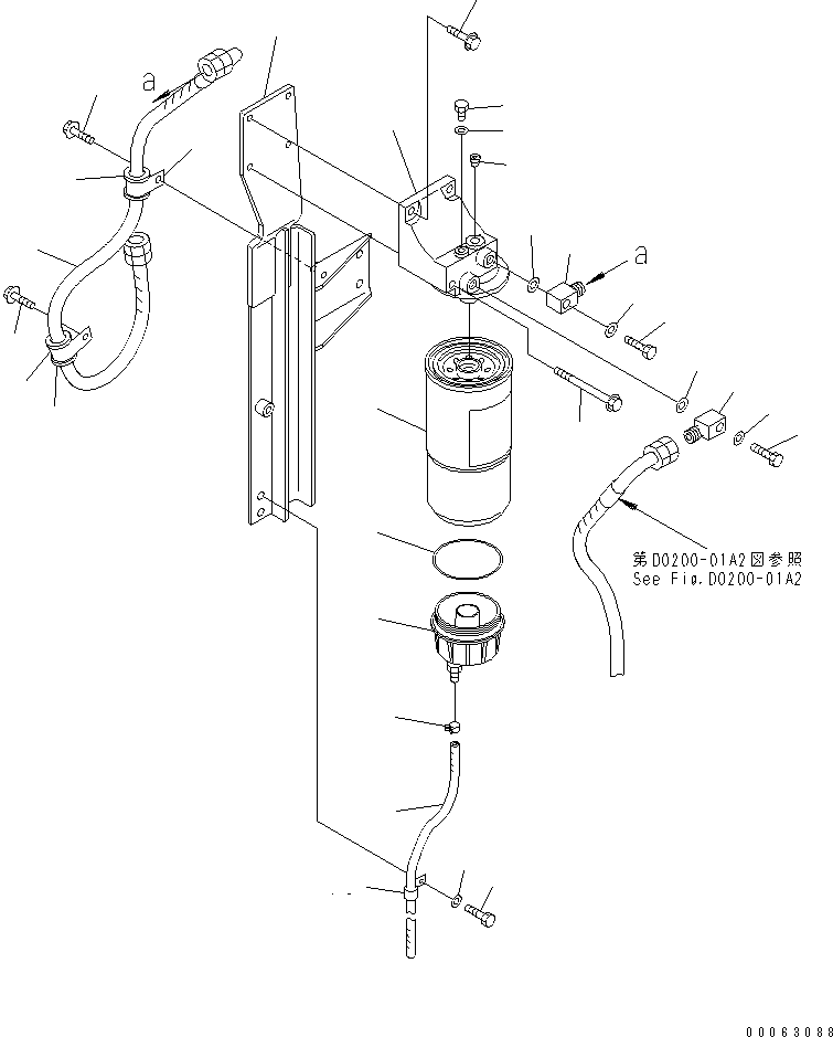Komatsu parts book diagram for HM300-1 S/N 1001-UP: FUEL PIPING (WITH ADDITIONAL FUEL FILTER) (2/2)