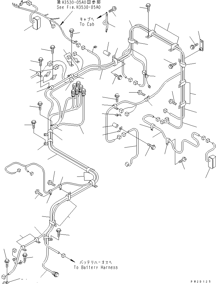 Komatsu parts book diagram for HM300-1 S/N 1001-UP: FRONT FRAME ELECTRICAL (HARNESS ? L.H. SIDE)(#1001-1015)