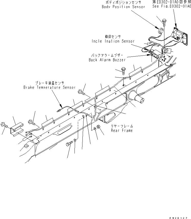 Komatsu parts book diagram for HM300-1 S/N 1001-UP: REAR FRAME HARNESS