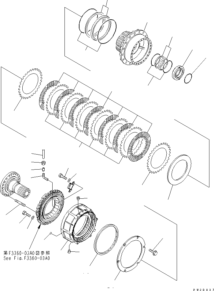 Komatsu parts book diagram for HM300-1 S/N 1001-UP: FRONT FINAL BRAKE (HUB)