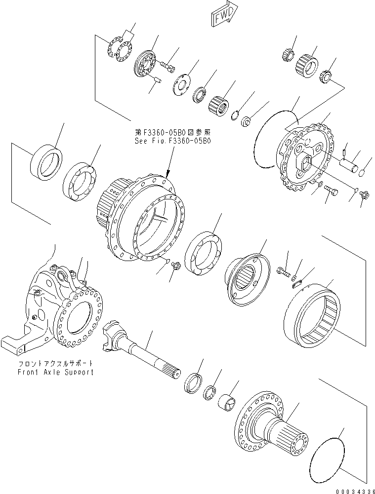 Komatsu parts book diagram for HM300-1 S/N 1001-UP: FRONT FINAL DRIVE (R.H.) (SERVICE PARTS)