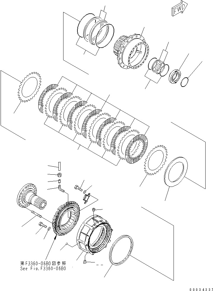 Komatsu parts book diagram for HM300-1 S/N 1001-UP: FRONT FINAL BRAKE (R.H.) (HUB) (SERVICE PARTS)