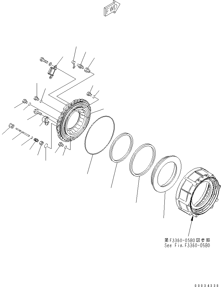 Komatsu parts book diagram for HM300-1 S/N 1001-UP: FRONT FINAL BRAKE (R.H.) (BRAKE CYLINDER) (SERVICE PARTS)