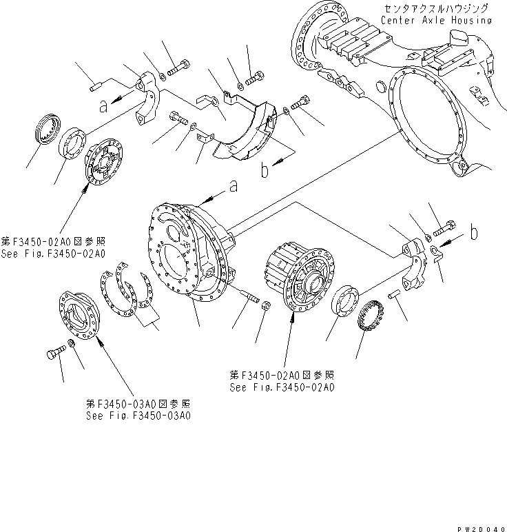 Komatsu parts book diagram for HM300-1 S/N 1001-UP: CENTER AXLE (CARRIER)