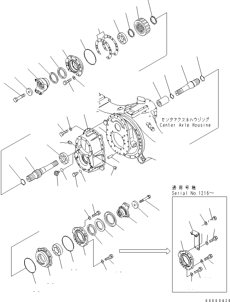 Komatsu parts book diagram for HM300-1 S/N 1001-UP: CENTER AXLE (TRANSFER)