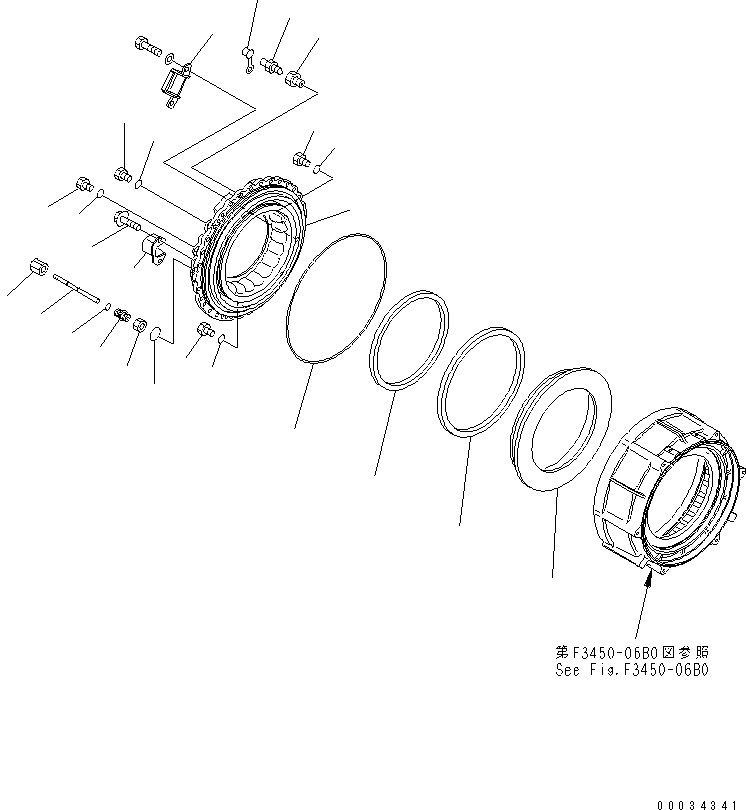 Komatsu parts book diagram for HM300-1 S/N 1001-UP: CENTER AXLE (L.H.) (BRAKE CYLINDER) (SERVICE PARTS)