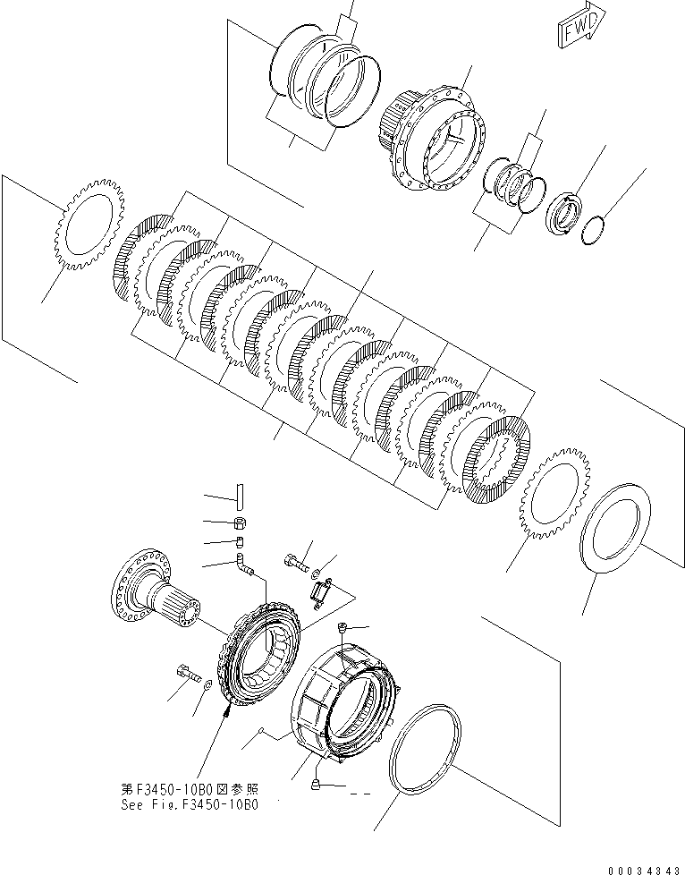 Komatsu parts book diagram for HM300-1 S/N 1001-UP: CENTER AXLE (R.H.) (HUB) (SERVICE PARTS)