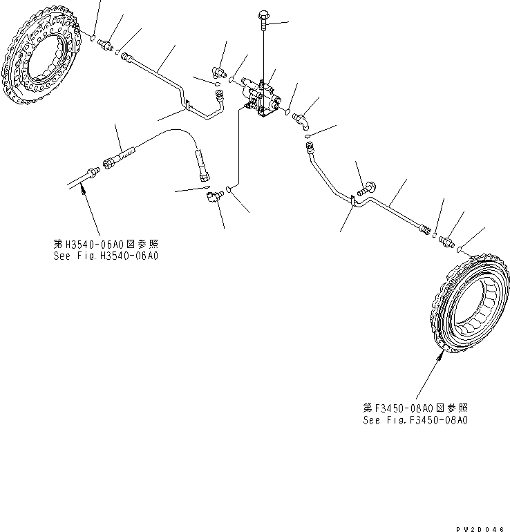 Komatsu parts book diagram for HM300-1 S/N 1001-UP: CENTER BRAKE PIPING