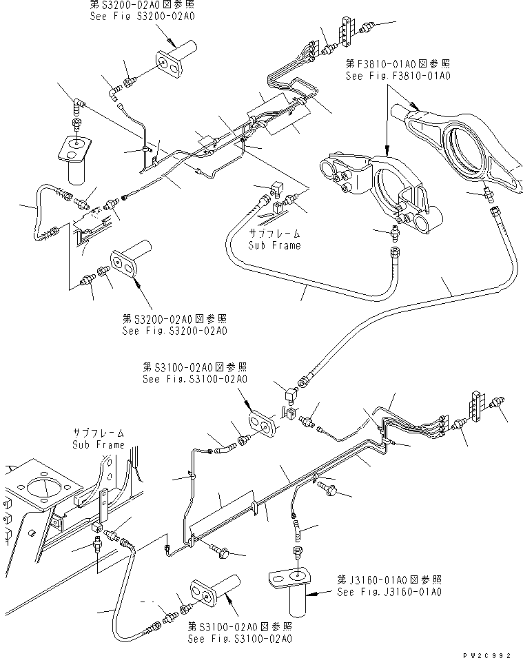 Komatsu parts book diagram for HM300-1 S/N 1001-UP: FRONT FRAME LUBRICATION